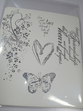 Set of 5 Rubber Stamps Love/Heart/Floral/Butterfly