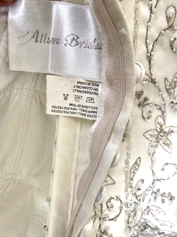 ALLURE Bridals Strapless White Wedding Dress Sz XS S Train Beads Crystals - Image 4 of 4