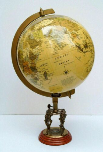 Antique 18" Globe World Map Earth Globes With Designer Lions Wooden Base Compass - Picture 1 of 11