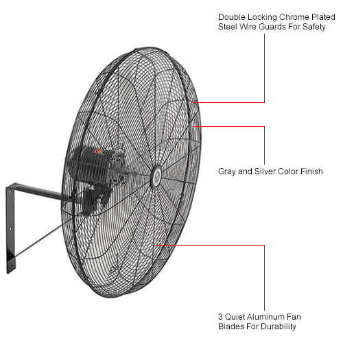 TPI CACU24-WO 24" Commercial Oscillating Fan Wall Mount 3200/3000/2800CFM 120V - Picture 2 of 9