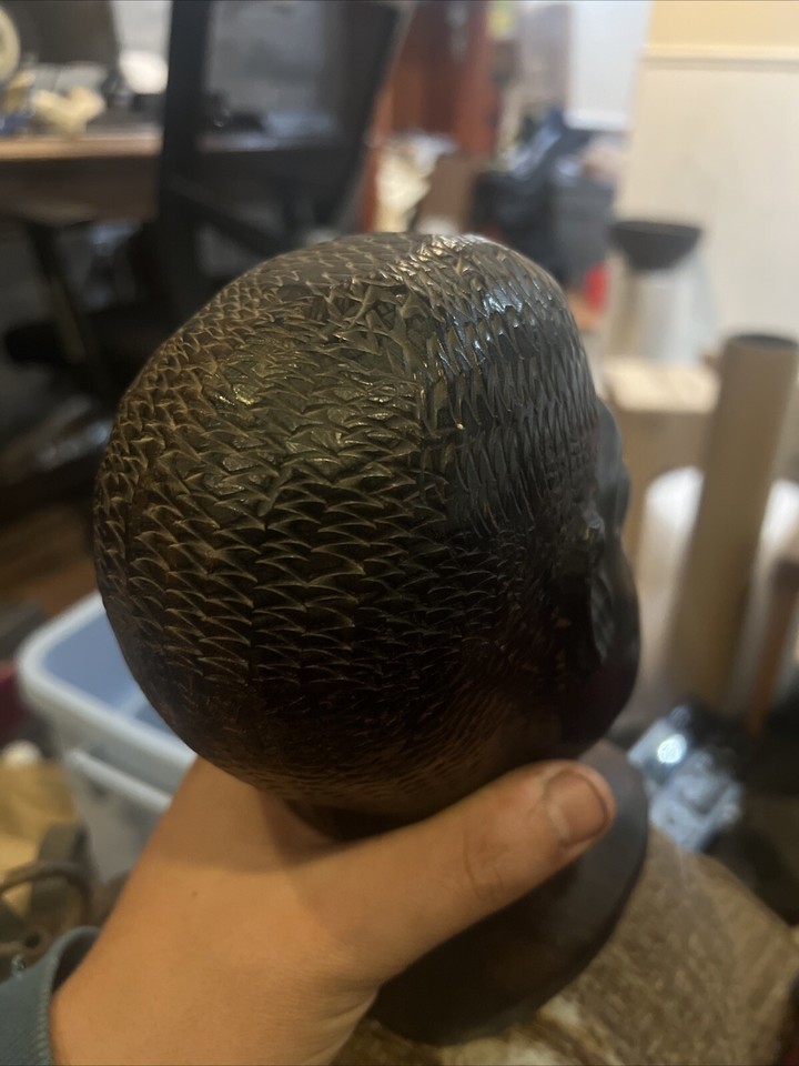 Vintage African Ebony Wood Hand Carved Native Male Bust Figure