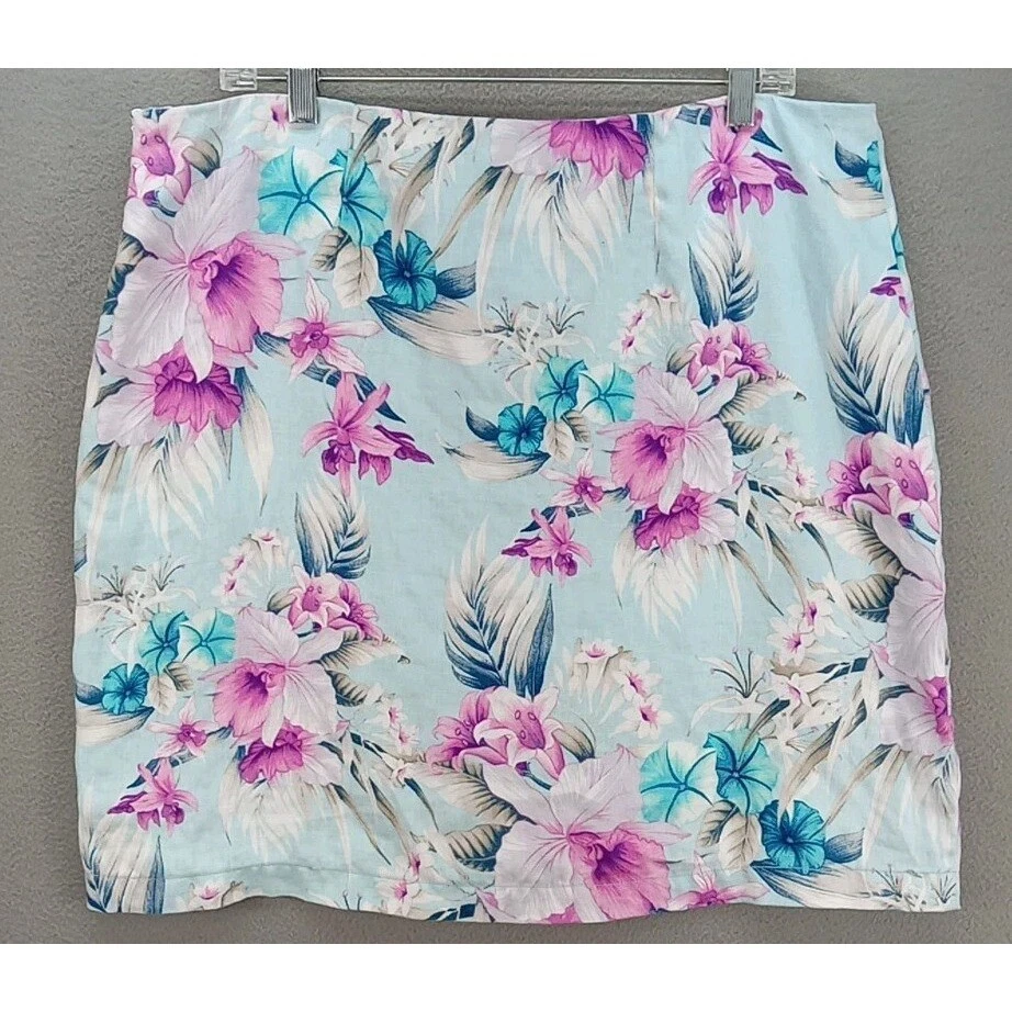 Tommy Bahama Mujer 100% Lino Tropical Estampado Floral Lino Falda Talla 16 Playa Foto 3 de 4