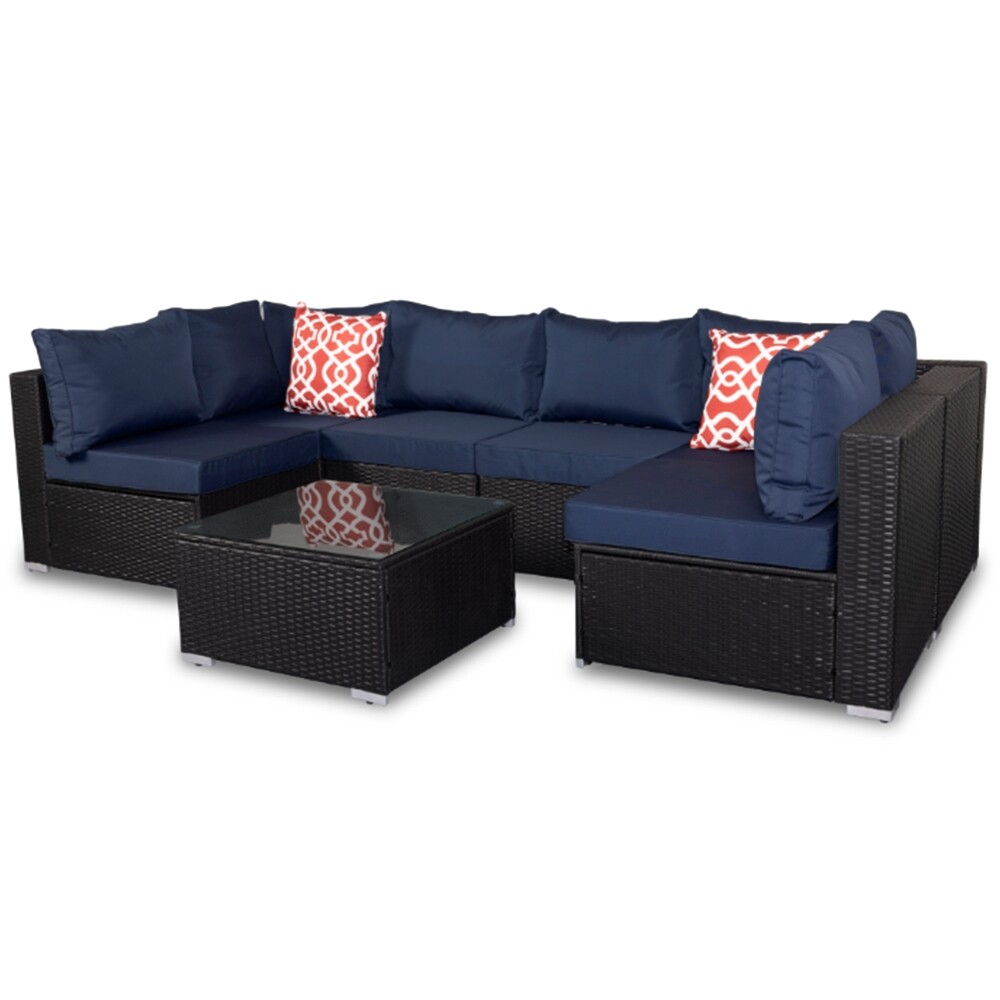 Polyrattanlounge 7 tlg. Sitzgruppe Schwarz Gartenmöbel Sitzkissen Gartenset