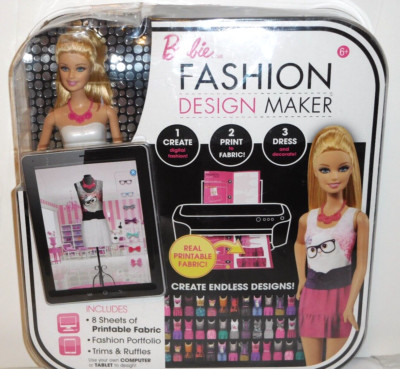MATTEL BARBIE DOLL FASHION DESIGN MAKER CREATE PRINT DRESS NEW