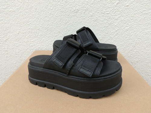 black faux leather platform sandals