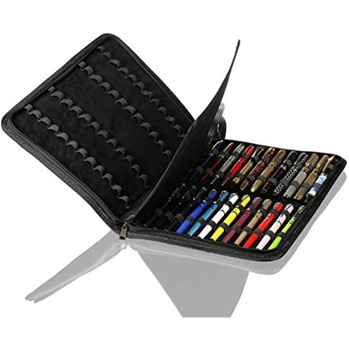 PU Leather Fountain Roller Pen Case Holder Black Bag for 48 Pens Collection - Picture 6 of 18
