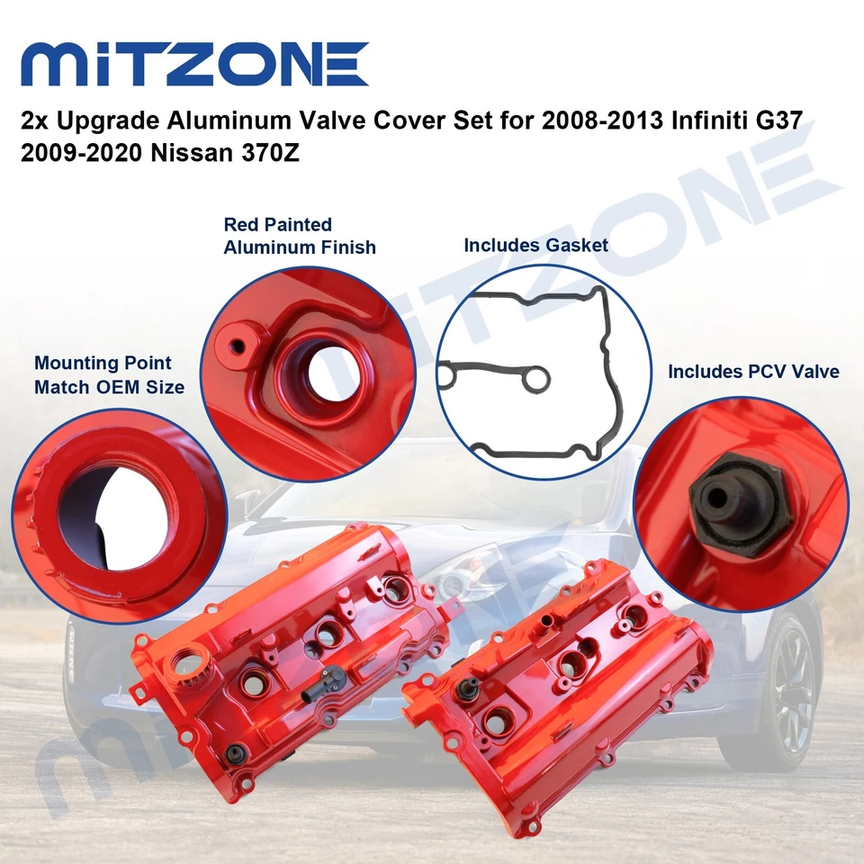 2x Upgrade Aluminum Valve Cover Set for 2008-13 Infiniti G37 2009-20 Nissan 370Z - Imagen 4 de 4