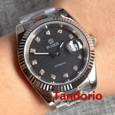 36mm/39mm Sapphire Glass Black Sterile Dial NH35 Automatic Men Watch Date Fluted
