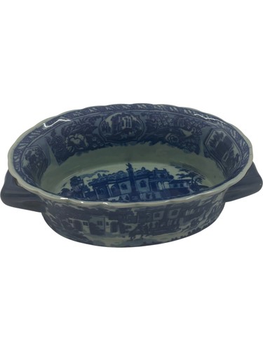 Blue Ironstone Oval Dish with Scenic Transfer Print Design T2350 KET9