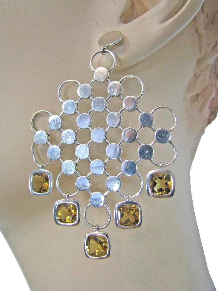 NWT John Hardy Batu Dot Sterling Silver Cognac Quartz Chandelier Earrings $995   - Image 4 of 4