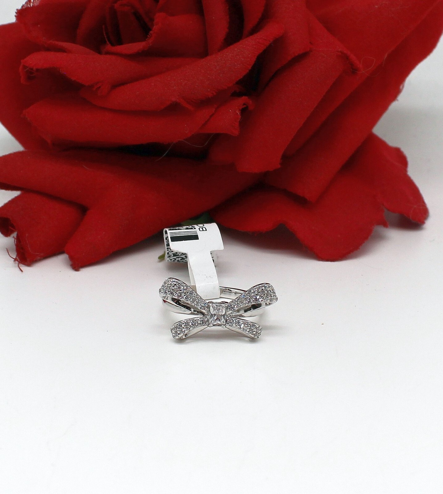 Sterling Silver NWT JTV  Sparkling  CZ Bow  Ring Size 8 4.2g CAT RESCUE