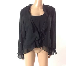 Patra Womens Vintage 2 Piece Tank Top & Jacket Set Long Sleeve Black 14 Blazer