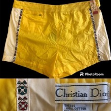 New Deadstock Vtg 90's Christian Dior YELLOW Nautical Swim Shorts Surfer Trunks