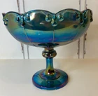 Vintage Indiana Glass Blue Carnival Glass Pedestal Compote Centerpiece Bowl