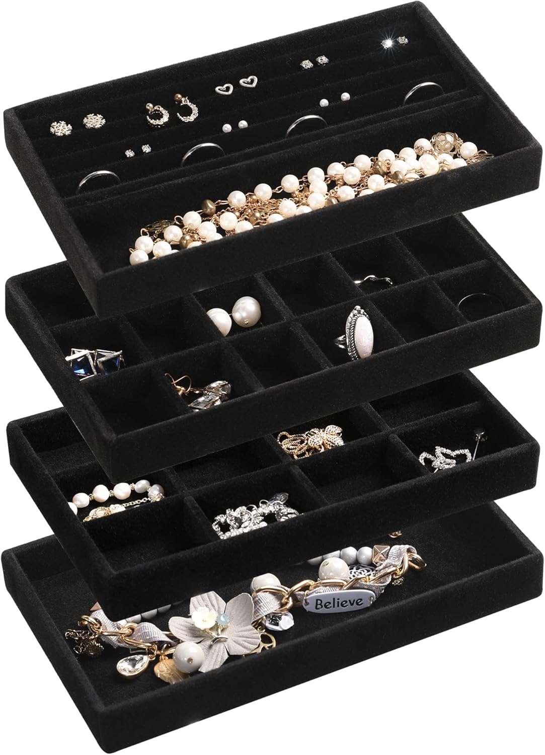 Stackable Velvet Jewelry Organizer Tray for Earrings and Drawers-image