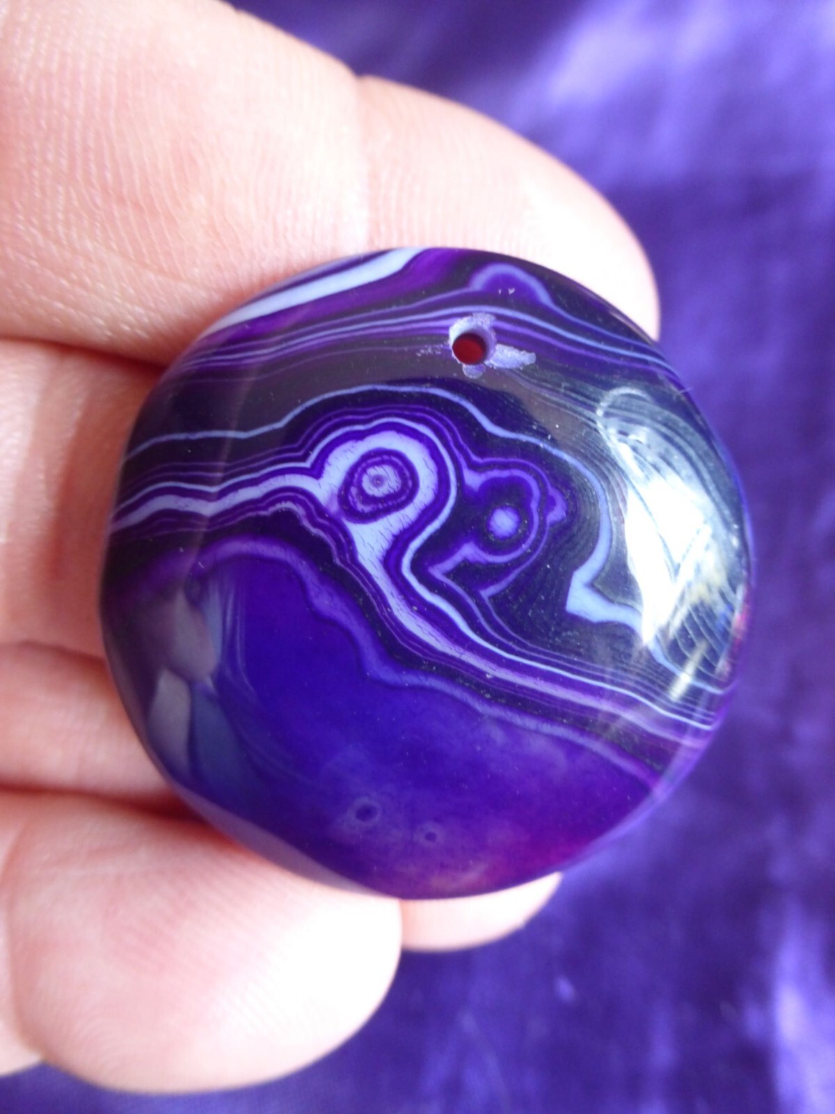 Pendentif Rond Agate Violet Noir Blanc 3.8 cm | Collier Pierre Naturelle N° 2119