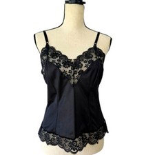 Vintage 80s Black Satin Lingerie Tank Top Size Medium