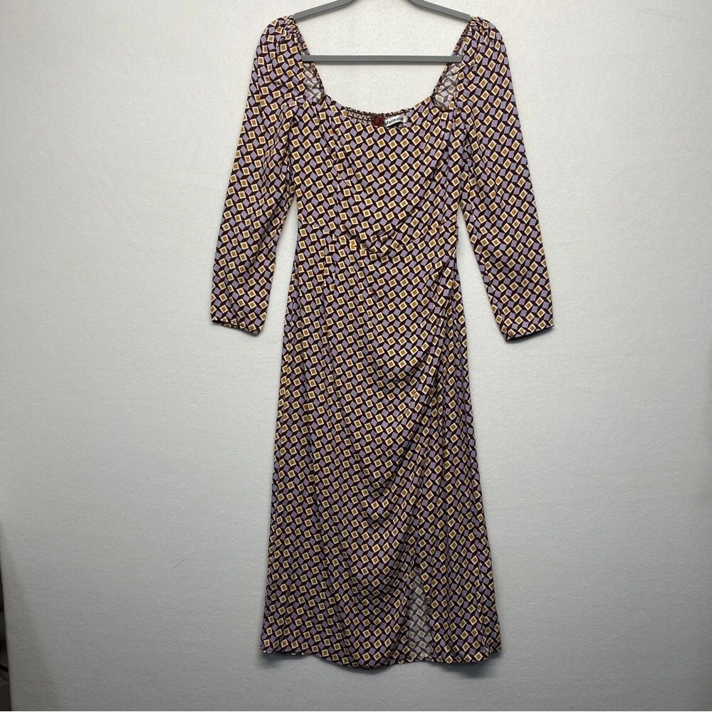 NWT Reformation Hilda Plaza Dress MIDI Square Neck Purple 8 Petite Wrap Slit