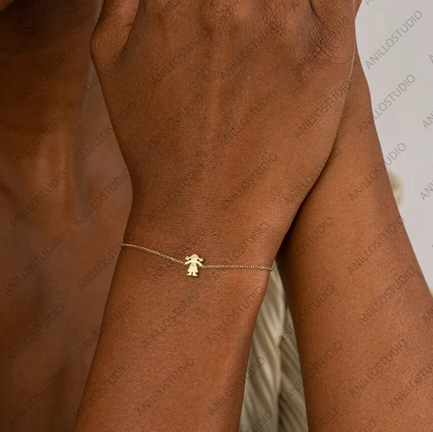 Natural Diamond Chain Bracelet In 14k Yellow Gold, Mother & Daughter Bracelet - Image 2 of 4