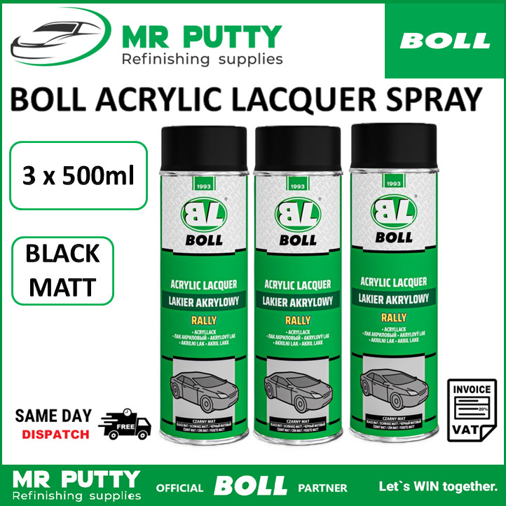 3x Matt Black Spray Paint Aerosol Boll - 500ml - Free Delivery