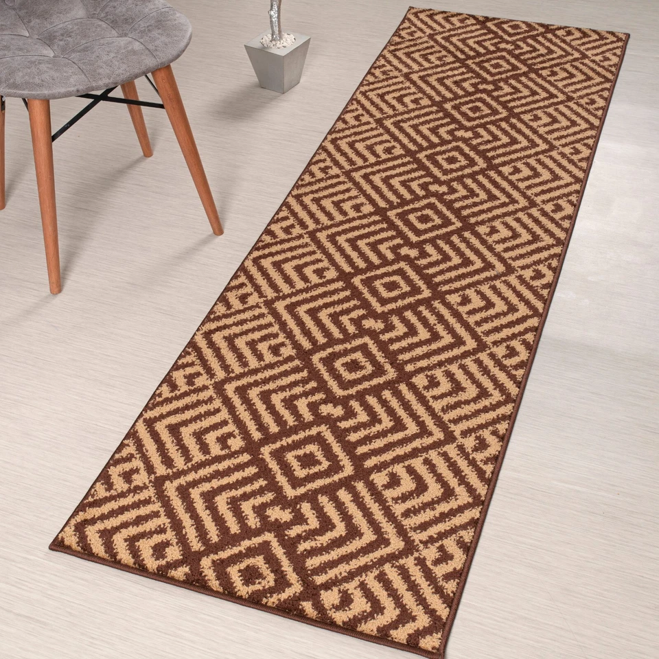 Custom Length Stair Hallway Runner Rug Non Slip Backing, Chevron Brown - Image 2 of 4