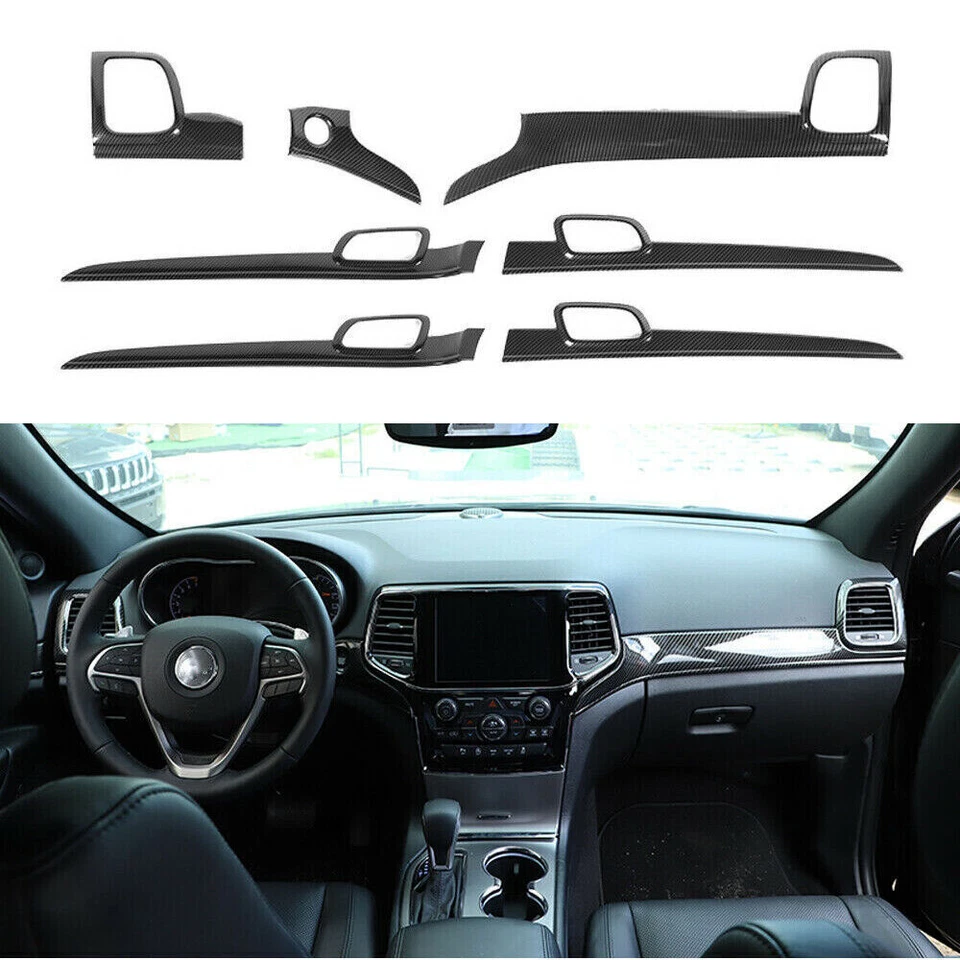 For Jeep Grand Cherokee 11+ Dashboard Panel Door Handle Trim Bezels Carbon Fiber Foto 4 de 4