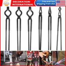 Beginner Blacksmith Tongs Knife Making Metal Forge Blade Flat Wolf Jaw Tool 6PCS