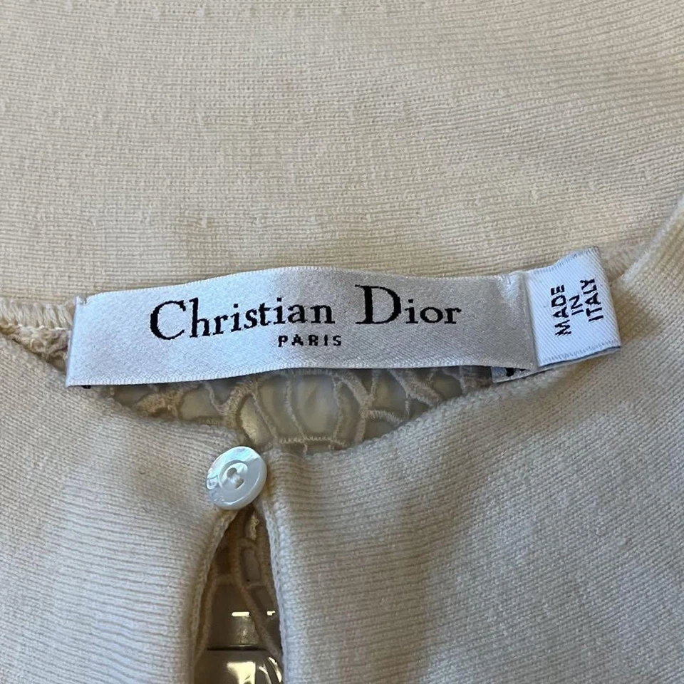 Cárdigan Christian Dior Marfil Lana Encaje Diseño Talla M Estilo Elegante Foto 3 de 4