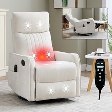Beige Fabric Recliner Chair with Massage, Heat, Swivel  Rocker
