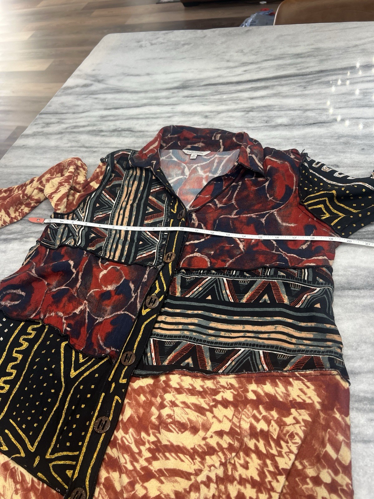 John Mark multicolor patchwork button-down tunic … - image 8