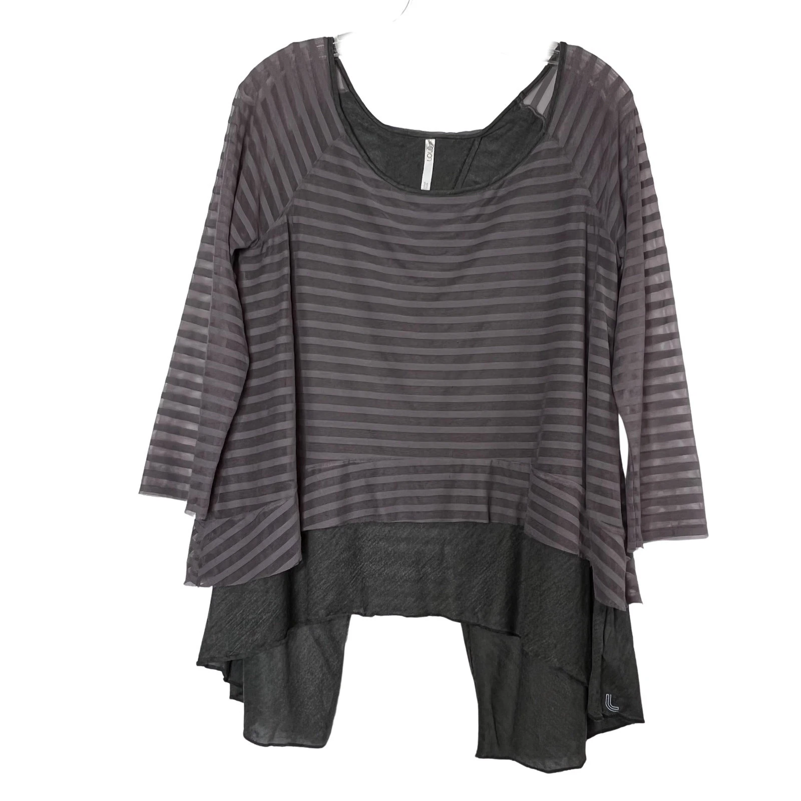 lole silk cashmere blend stripe mesh layered athleisure shirt