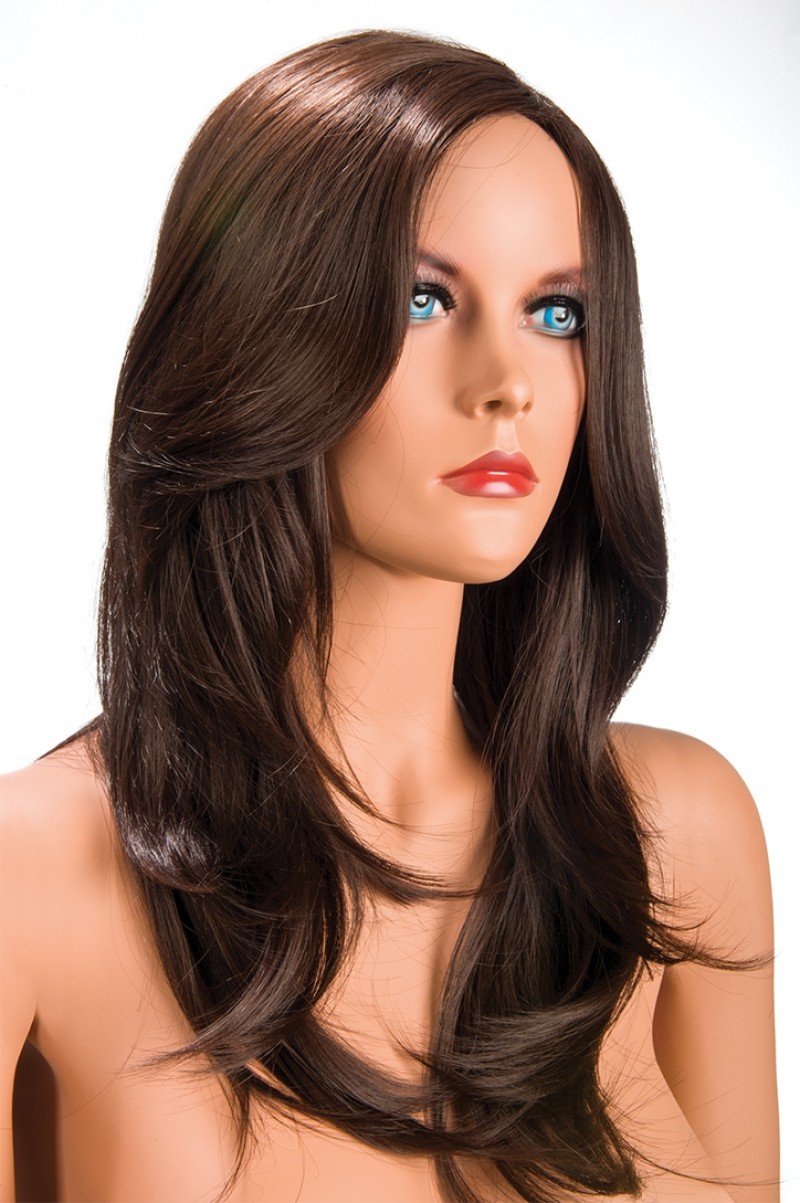 Perruque femme cheveux long Olivia châtain naturel coupe lisse