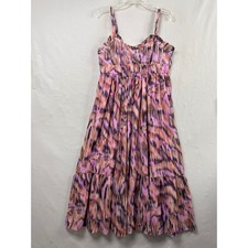 Torrid Midi Dress Womens 00 Purple Pink Abstract Smocked Tiered Ruffle Resort
