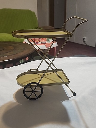 Mini Coffee Bar Cart Tier Tray Gold Kitchen Decor Party Desserts 10"x8"x4.5" - Picture 1 of 6