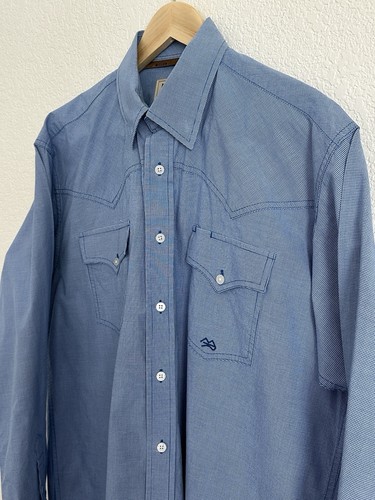 Miller Ranch Cinch Button Down Gingham Shirt Blue White Western Large