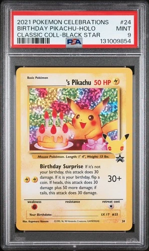 2021 POKEMON CELEBRATIONS CLASSIC COLL #24 BIRTHDAY PIKACHU-HOLO PSA 9