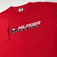 Vintage 90s Tommy Hilfiger Athletics Big Logo T Shirt Flag Spell Out Men's XL