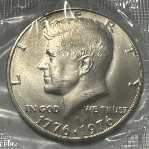 1976-S Kennedy *40% Silver* Half Dollar in Original Cellophane. Uncirculated BU