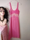 Lisette Vintage Pink Sleeveless Nightgown Size 36 White Lace Trim