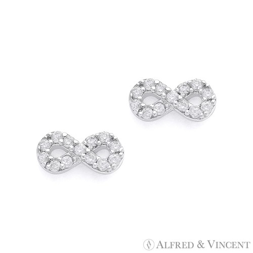 Cubic Zirconia CZ Crystal Infinity Charm Stud Earrings in .925 Sterling Silver