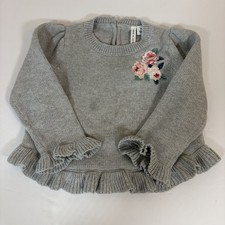 Janie and Jack Embroidered Flower Knit Sweater Size 2T Ruffle Cuffs