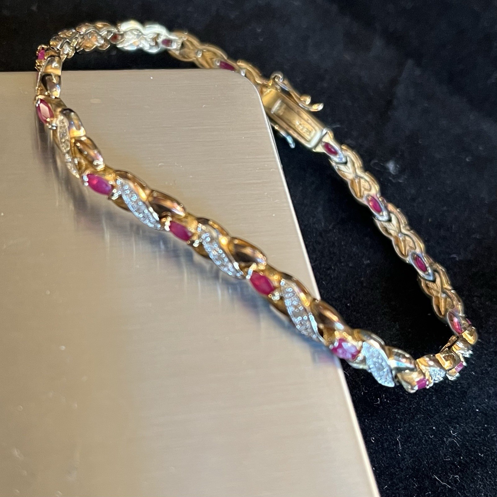 Vintage SETA Bracelet Signed Ruby Diamond Tiny Ge… - image 1