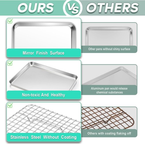 TeamFar Toaster Oven Pan with Cooling Rack 10.5"x8"x1", Silver - Picture 7 of 7