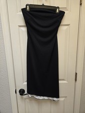 Vintage Y2K Express Black Strapless Dress With White Accent And Slit, Size 5/6