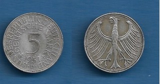 BRD 5 Deutsche Mark : 1951 D ( s ss )