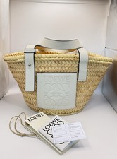 Loewe Small Basket Raffia Bag Palm leaf And Calfskin White