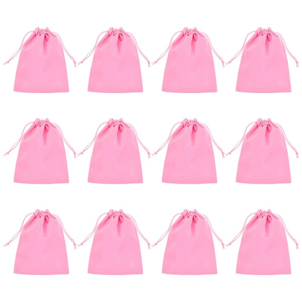 "12 StüCk Samt-Geschenkbeutel, 5 X 6\" Samt-Schmuckbeutel Mit Kordelzug, Rosa"-image