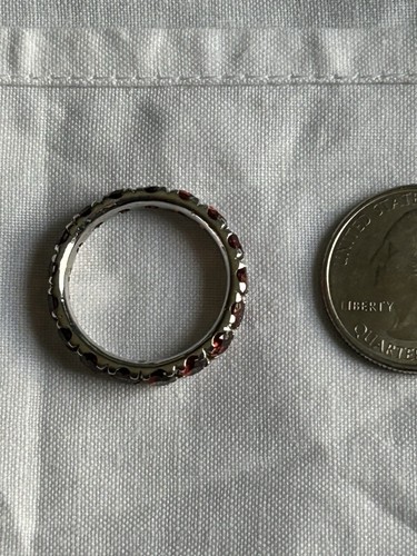 10k White Gold Eternity Garnet Wedding Band Ring Size 9 1/4 Weighs 4 Grams - Picture 5 of 8
