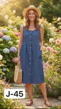 Blair Vintage 90s Denim Pinafore Jumper Dress Midi Pockets 100 Cotton PXL NWT