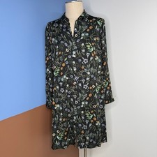 J. Jill Satin A-Line Shirtdress Floral Collared Button Up Dress Small Petite